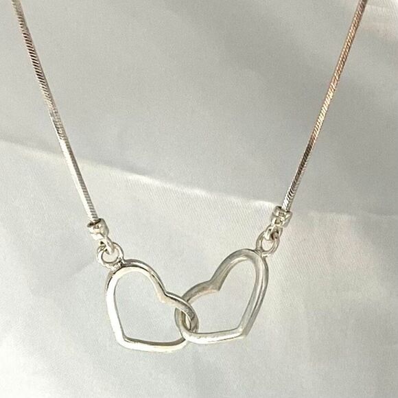 AOA Sterling 925 16” Double Heart Silver Necklace - Picture 2 of 10